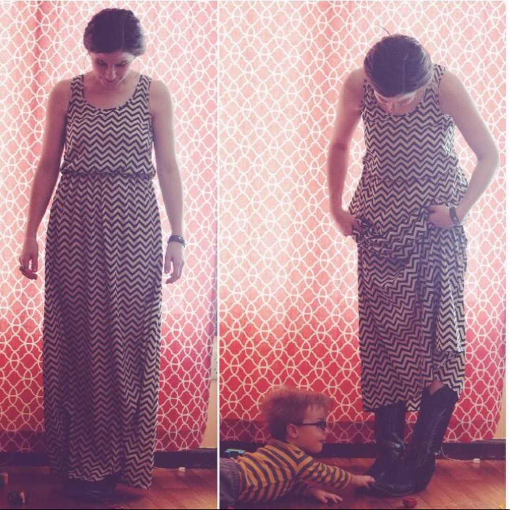 Honey Punch chevron maxi dress in black and white